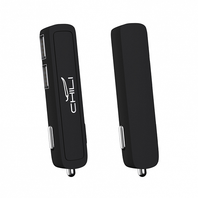 Автомобильное зарядное устройство "Slam"с 2-мя разъёмами USB, покрытие soft touch черный с логотипом в Волгограде заказать по выгодной цене в кибермаркете AvroraStore