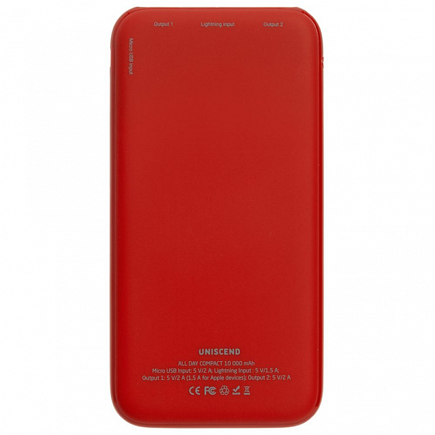 Внешний аккумулятор Uniscend All Day Compact 10 000 мАч, красный с логотипом в Волгограде заказать по выгодной цене в кибермаркете AvroraStore
