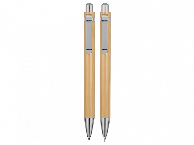 Набор Bamboo: шариковая ручка и механический карандаш с логотипом в Волгограде заказать по выгодной цене в кибермаркете AvroraStore