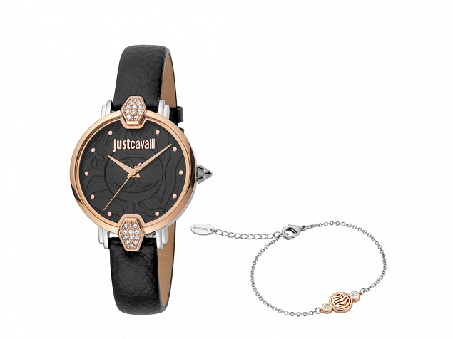 Подарочный комплект, состоящий из женских наручных часов и браслета. Just Cavalli с логотипом в Волгограде заказать по выгодной цене в кибермаркете AvroraStore