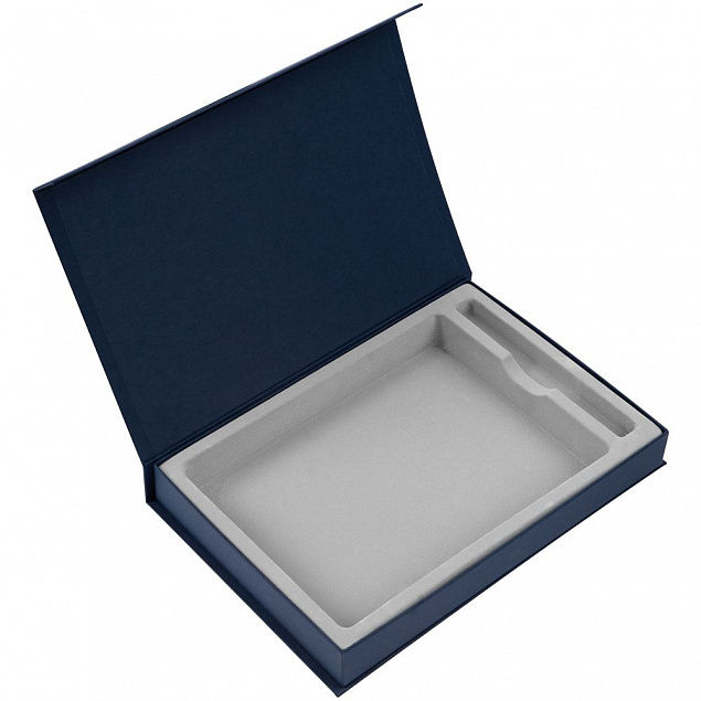 Коробка Silk с ложементом под ежедневник и ручку, синяя с логотипом в Волгограде заказать по выгодной цене в кибермаркете AvroraStore