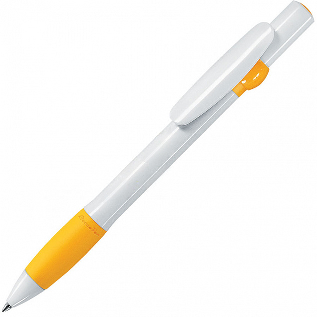 ALLEGRA, ручка шариковая, желтый/белый, пластик с логотипом в Волгограде заказать по выгодной цене в кибермаркете AvroraStore