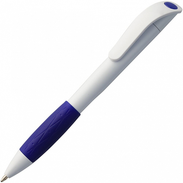 Ручка шариковая Grip, белая с синим с логотипом в Волгограде заказать по выгодной цене в кибермаркете AvroraStore