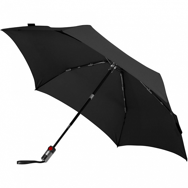 Зонт складной TS220 с безопасным механизмом, черный с логотипом в Волгограде заказать по выгодной цене в кибермаркете AvroraStore