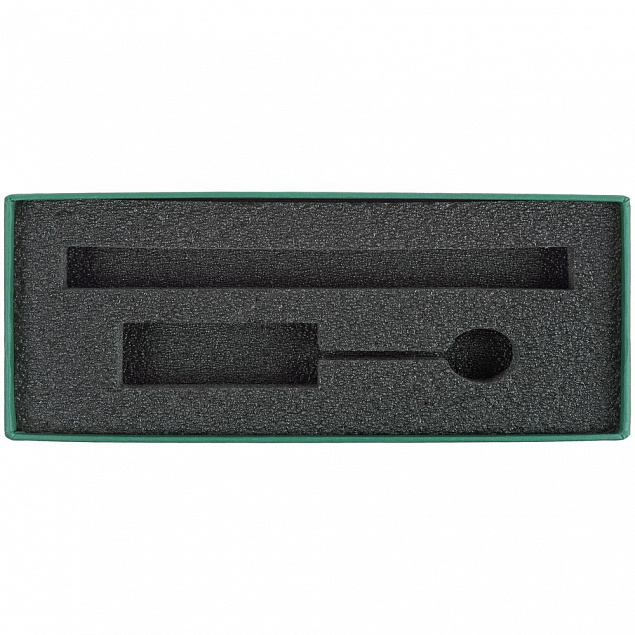 Коробка Notes с ложементом для ручки и флешки, зеленая с логотипом в Волгограде заказать по выгодной цене в кибермаркете AvroraStore