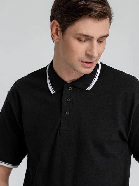 Рубашка поло мужская с контрастной отделкой PRACTICE 270 черная с логотипом в Волгограде заказать по выгодной цене в кибермаркете AvroraStore