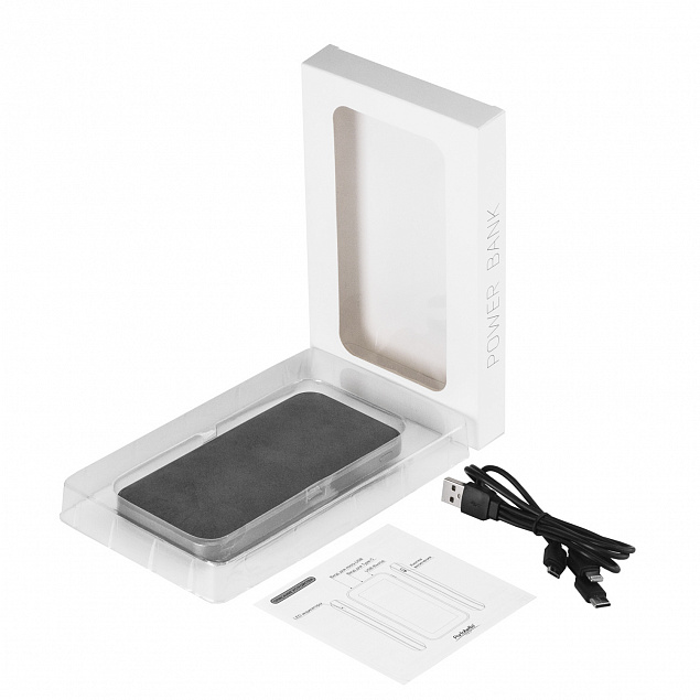 Внешний аккумулятор, In Velour, 10000 mah, серый,  подарочная упаковка с блистером с логотипом в Волгограде заказать по выгодной цене в кибермаркете AvroraStore