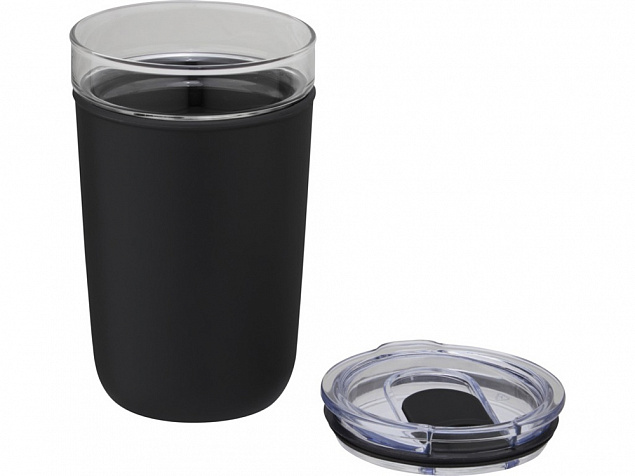 Bello, стеклянная кружка объемом 420 мл с внешней стенкой из переработанного пластика, черный с логотипом в Волгограде заказать по выгодной цене в кибермаркете AvroraStore
