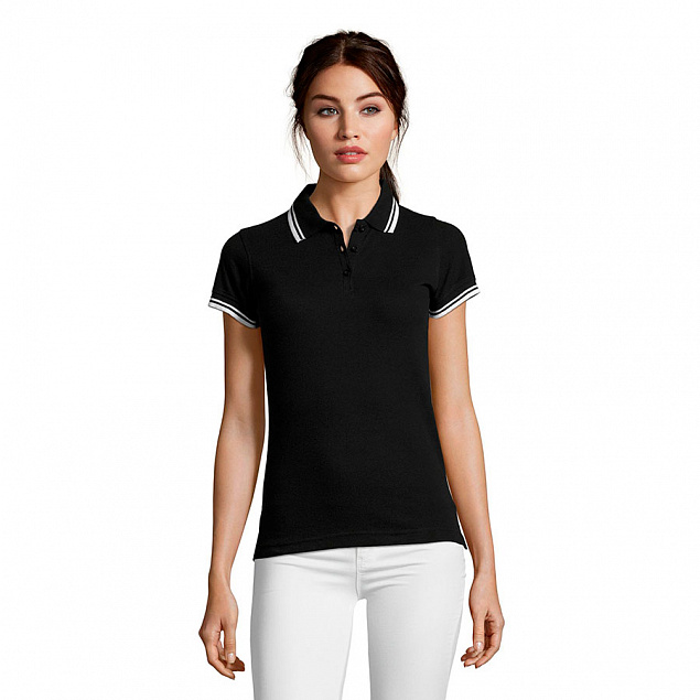 Поло "Pasadena Women" черный, белый__XL с логотипом в Волгограде заказать по выгодной цене в кибермаркете AvroraStore