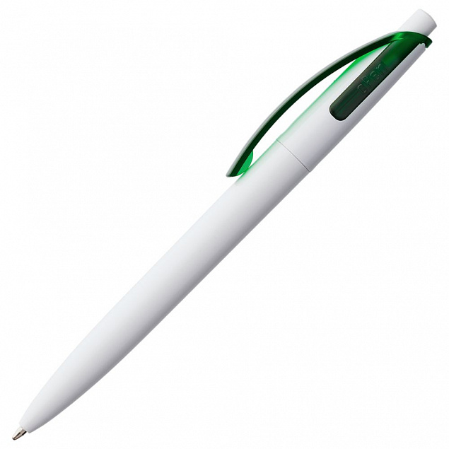 Ручка шариковая Bento, белая с зеленым с логотипом в Волгограде заказать по выгодной цене в кибермаркете AvroraStore