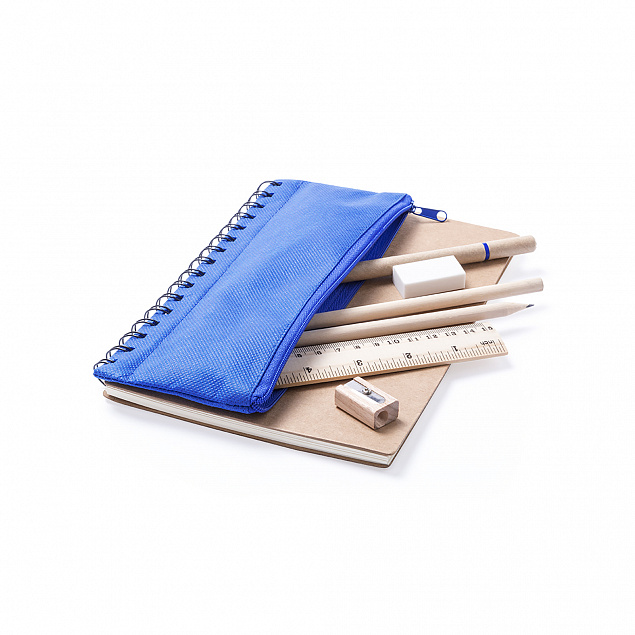 Блокнот "Full kit" с пеналом и канцелярскими принадлежностями, синий с логотипом в Волгограде заказать по выгодной цене в кибермаркете AvroraStore