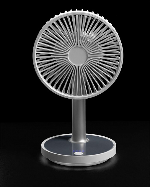 Настольный беспроводной вентилятор с подсветкой inBreeze, белый c серым с логотипом в Волгограде заказать по выгодной цене в кибермаркете AvroraStore