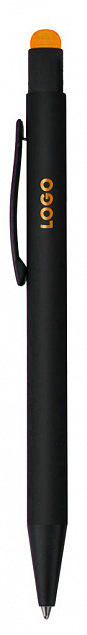 Ручка шариковая Raven (черная с оранжевым) с логотипом в Волгограде заказать по выгодной цене в кибермаркете AvroraStore