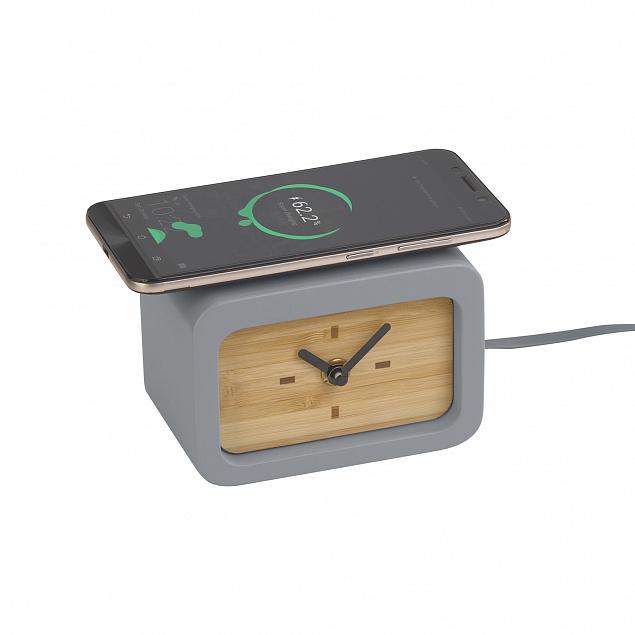 Часы "Stonehenge" с беспроводным зарядным устройством, камень/бамбук с логотипом в Волгограде заказать по выгодной цене в кибермаркете AvroraStore