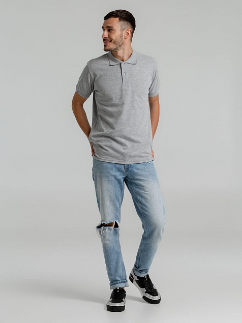 Рубашка поло мужская Virma Premium, серый меланж с логотипом в Волгограде заказать по выгодной цене в кибермаркете AvroraStore