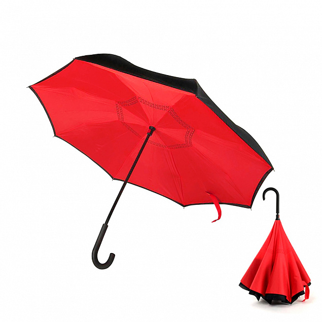 Зонт-трость механический  Chaplin, черно-красный с логотипом в Волгограде заказать по выгодной цене в кибермаркете AvroraStore