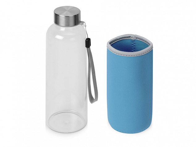 Бутылка для воды Pure c чехлом, 420 мл, голубой с логотипом в Волгограде заказать по выгодной цене в кибермаркете AvroraStore