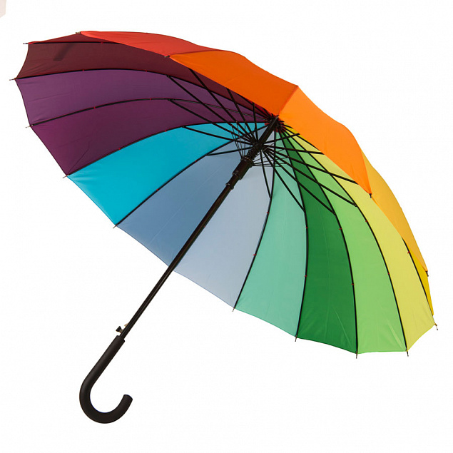 Зонт-трость  "Радуга", пластиковая ручка, полуавтомат с логотипом в Волгограде заказать по выгодной цене в кибермаркете AvroraStore