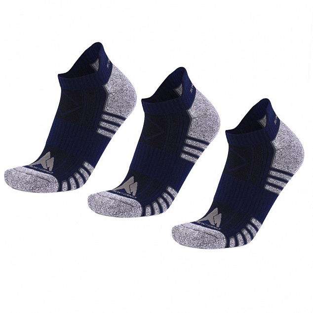 Набор из 3 пар спортивных мужских носков Monterno Sport, синий с логотипом в Волгограде заказать по выгодной цене в кибермаркете AvroraStore