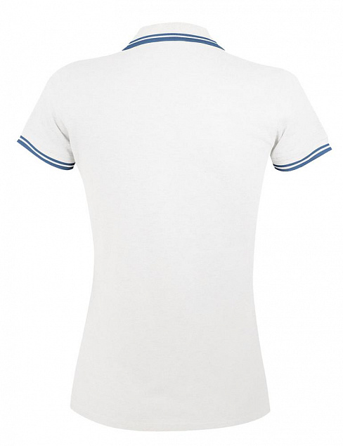 Рубашка поло женская PASADENA WOMEN 200 с контрастной отделкой, белая с голубым с логотипом в Волгограде заказать по выгодной цене в кибермаркете AvroraStore