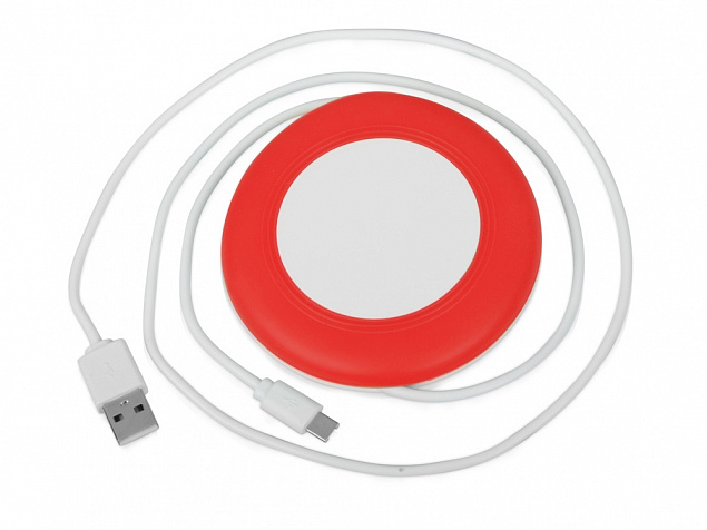 Беспроводное зарядное устройство Disc со встроенным кабелем 2 в 1 с логотипом в Волгограде заказать по выгодной цене в кибермаркете AvroraStore