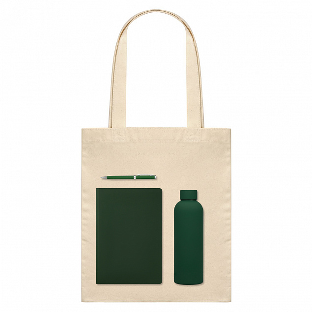 Подарочный набор Medium, зеленый (шоппер, ежедневник, ручка, термобутылка) с логотипом в Волгограде заказать по выгодной цене в кибермаркете AvroraStore