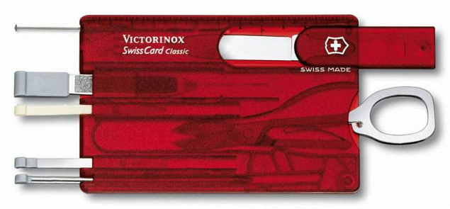 Набор инструментов SwissCard, полупрозрачный красный с логотипом в Волгограде заказать по выгодной цене в кибермаркете AvroraStore
