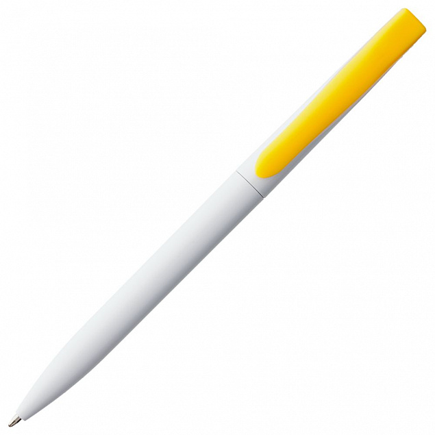 Ручка шариковая Pin, белая с желтым с логотипом в Волгограде заказать по выгодной цене в кибермаркете AvroraStore