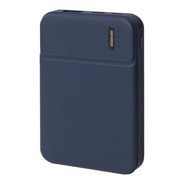 Универсальный аккумулятор OMG Flash 5 (5000 мАч) с подсветкой и soft touch, синий, 9,8х6.3х1,3 см с логотипом в Волгограде заказать по выгодной цене в кибермаркете AvroraStore