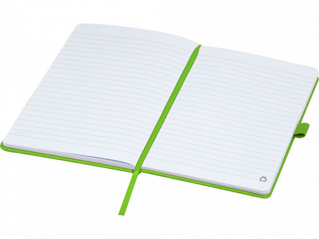 Блокнот Honua форматом A5 из переработанной бумаги с обложкой из переработанного ПЭТ, зеленый лайм с логотипом в Волгограде заказать по выгодной цене в кибермаркете AvroraStore