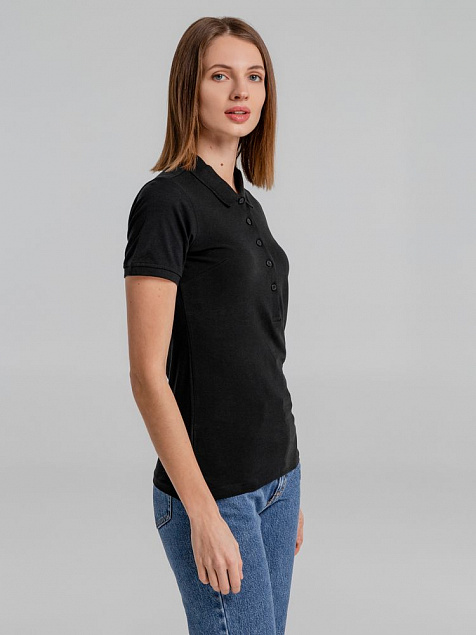 Рубашка поло женская Neptune, черная с логотипом в Волгограде заказать по выгодной цене в кибермаркете AvroraStore