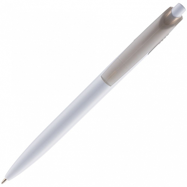 Ручка шариковая Bento, белая с серым с логотипом в Волгограде заказать по выгодной цене в кибермаркете AvroraStore