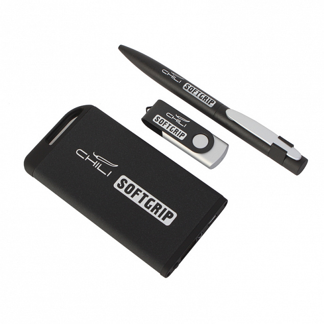 Набор ручка + флеш-карта 8Гб + зарядное устройство 4000 mAh в футляре, покрытие softgrip с логотипом в Волгограде заказать по выгодной цене в кибермаркете AvroraStore
