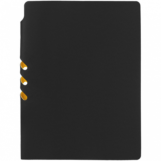 Ежедневник Flexpen Black, недатированный, черный с желтым с логотипом в Волгограде заказать по выгодной цене в кибермаркете AvroraStore