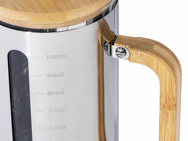 Френч-пресс в стальном корпусе и ручкой из бамбука «Coffee break» с логотипом в Волгограде заказать по выгодной цене в кибермаркете AvroraStore