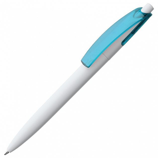 Ручка шариковая Bento, белая с голубым с логотипом в Волгограде заказать по выгодной цене в кибермаркете AvroraStore