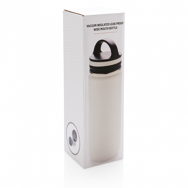 Герметичная вакуумная бутылка с широким горлышком, белая с логотипом в Волгограде заказать по выгодной цене в кибермаркете AvroraStore