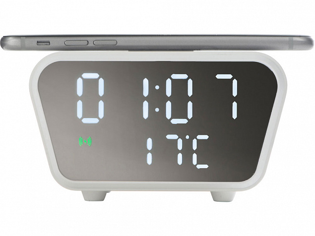 Настольные часы с функцией беспроводной зарядки «Wake», 10 Вт с логотипом в Волгограде заказать по выгодной цене в кибермаркете AvroraStore