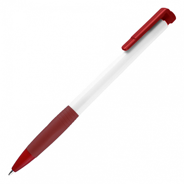 N13, ручка шариковая с грипом, пластик, белый, красный с логотипом в Волгограде заказать по выгодной цене в кибермаркете AvroraStore