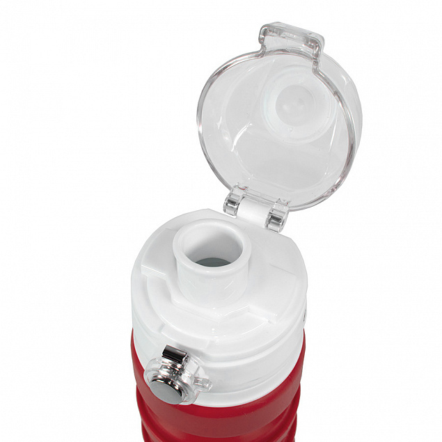 Бутылка для воды складная с карабином SPRING; красная, 550/250 мл,  силикон с логотипом в Волгограде заказать по выгодной цене в кибермаркете AvroraStore