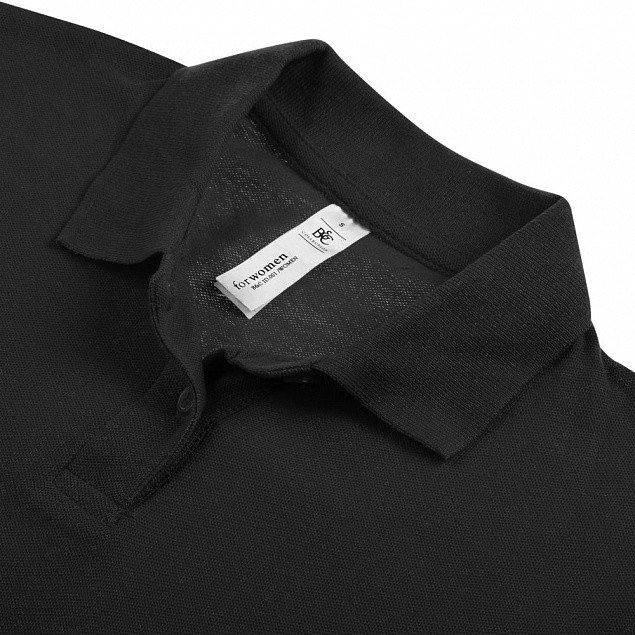 Рубашка поло женская ID.001 черная с логотипом в Волгограде заказать по выгодной цене в кибермаркете AvroraStore