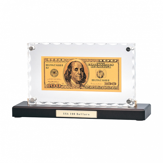 "Банкнота 100 USD" в стекле с логотипом в Волгограде заказать по выгодной цене в кибермаркете AvroraStore