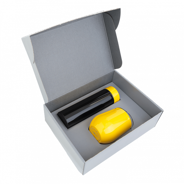 Набор Hot Box Duo CB grey (черный с желтым) с логотипом в Волгограде заказать по выгодной цене в кибермаркете AvroraStore