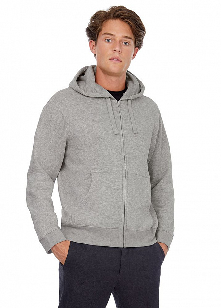 Толстовка мужская Hooded Full Zip серый меланж с логотипом в Волгограде заказать по выгодной цене в кибермаркете AvroraStore