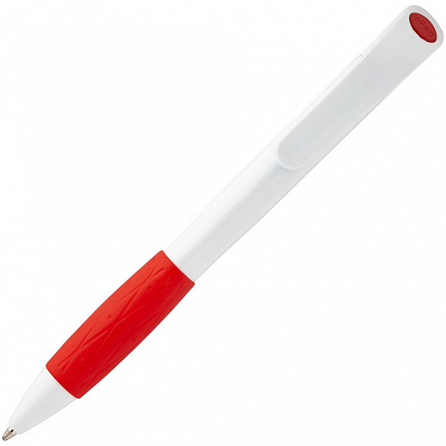 Ручка шариковая Grip, белая с красным с логотипом в Волгограде заказать по выгодной цене в кибермаркете AvroraStore