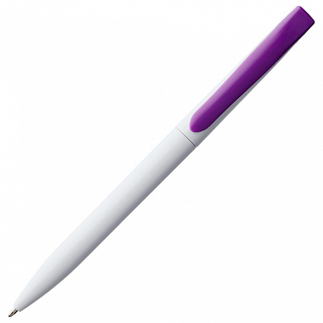 Ручка шариковая Pin, белая с фиолетовым с логотипом в Волгограде заказать по выгодной цене в кибермаркете AvroraStore