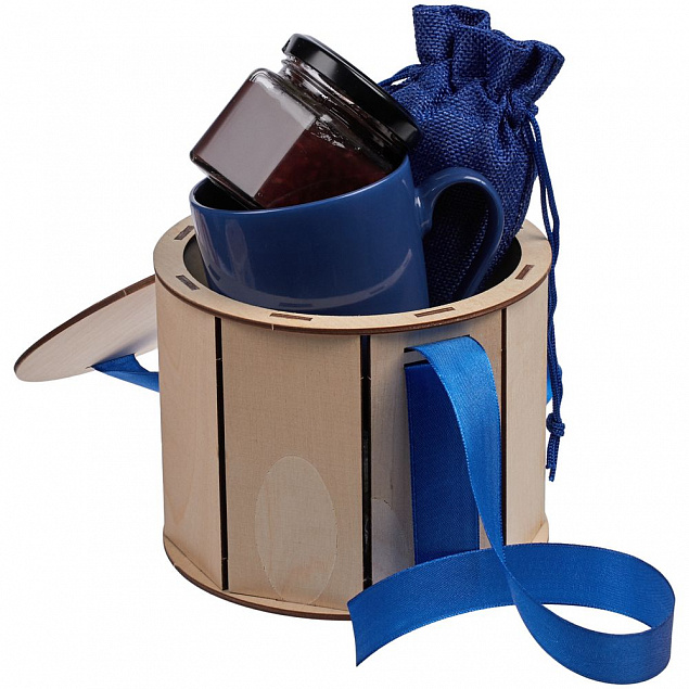 Коробка Drummer, круглая, с синей лентой с логотипом в Волгограде заказать по выгодной цене в кибермаркете AvroraStore