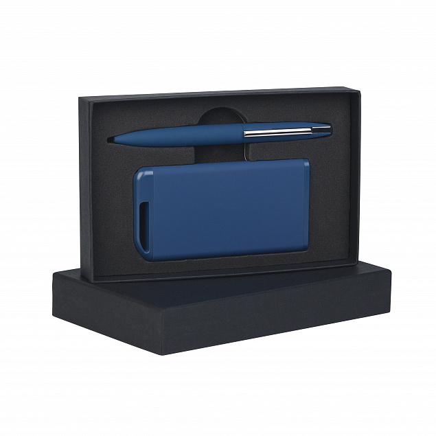 Набор ручка + зарядное устройство 4000 mAh в футляре, темно-синий, покрытие soft touch с логотипом в Волгограде заказать по выгодной цене в кибермаркете AvroraStore