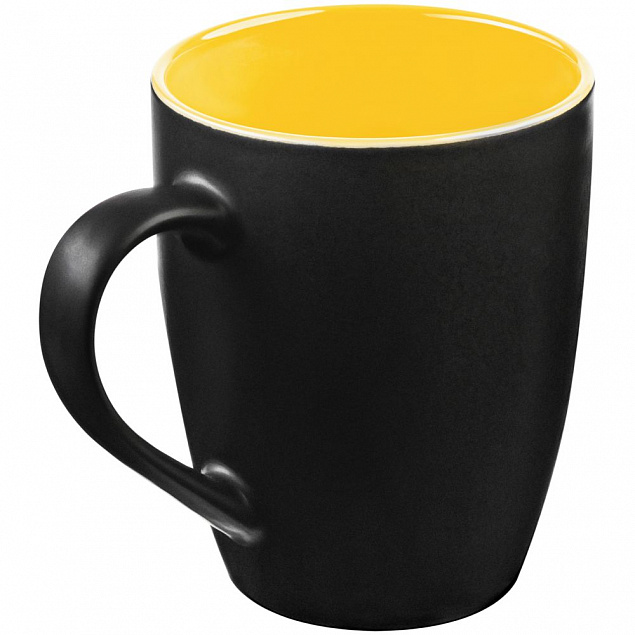 Кружка Bright Tulip, матовая, черная с желтым с логотипом в Волгограде заказать по выгодной цене в кибермаркете AvroraStore
