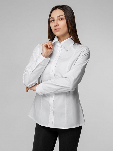 Рубашка женская с длинным рукавом Collar, белая с логотипом в Волгограде заказать по выгодной цене в кибермаркете AvroraStore